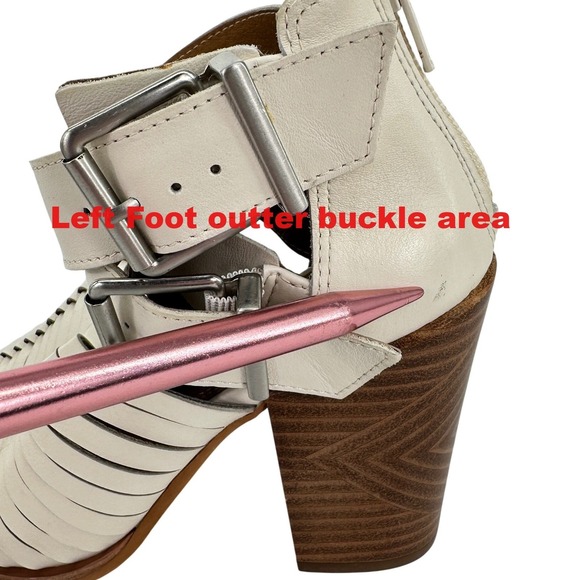 Gianni Bini Cream Leather Caged Ankle Booties cutout Pointed Toe Block Heel 6M